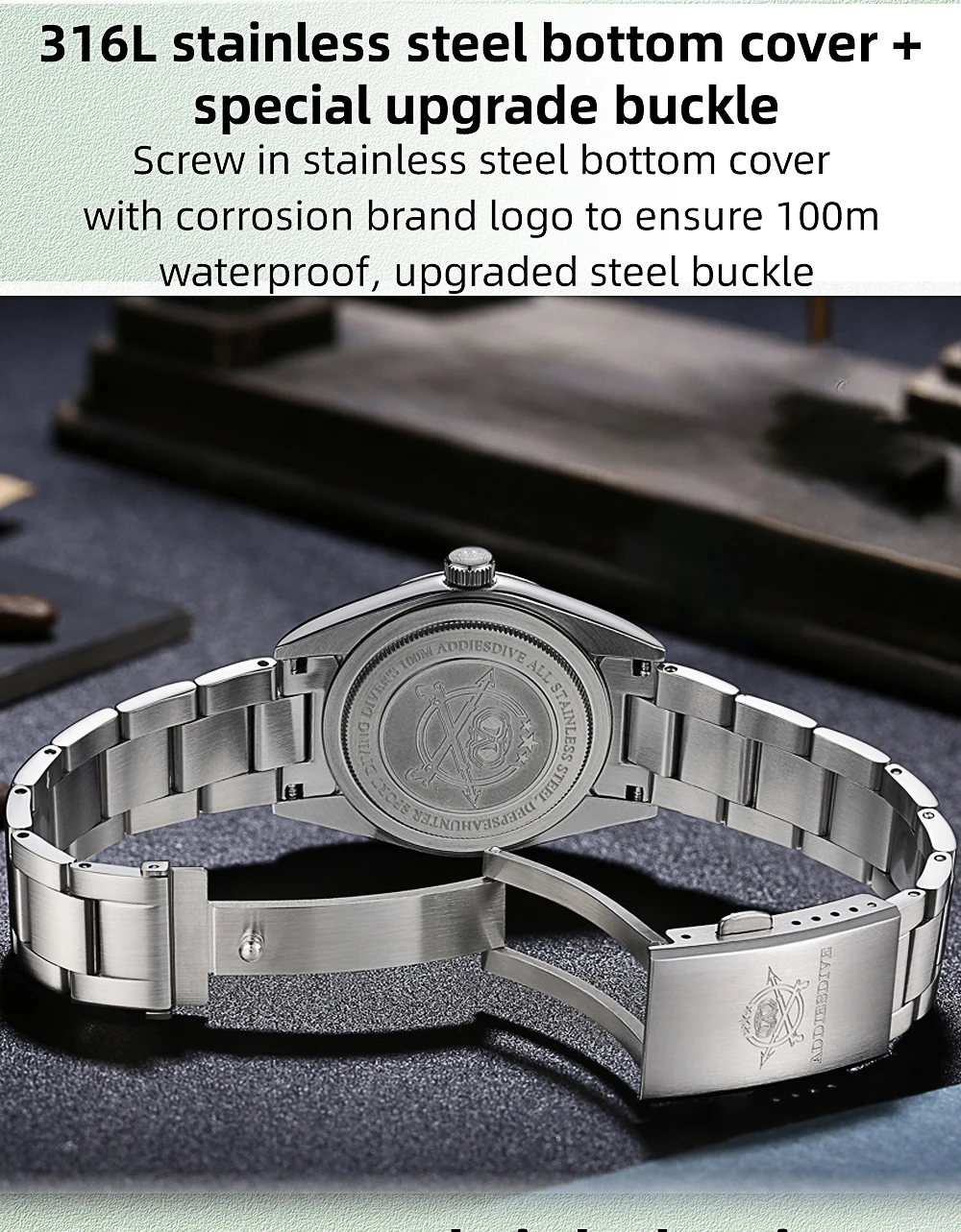 ADDIESDIVE Men's Luxury Watch AD2066 100m Waterproof BGW9 Super Luminous Reloj Hombre VH31 Quartz Watches 316L Stainless Steel