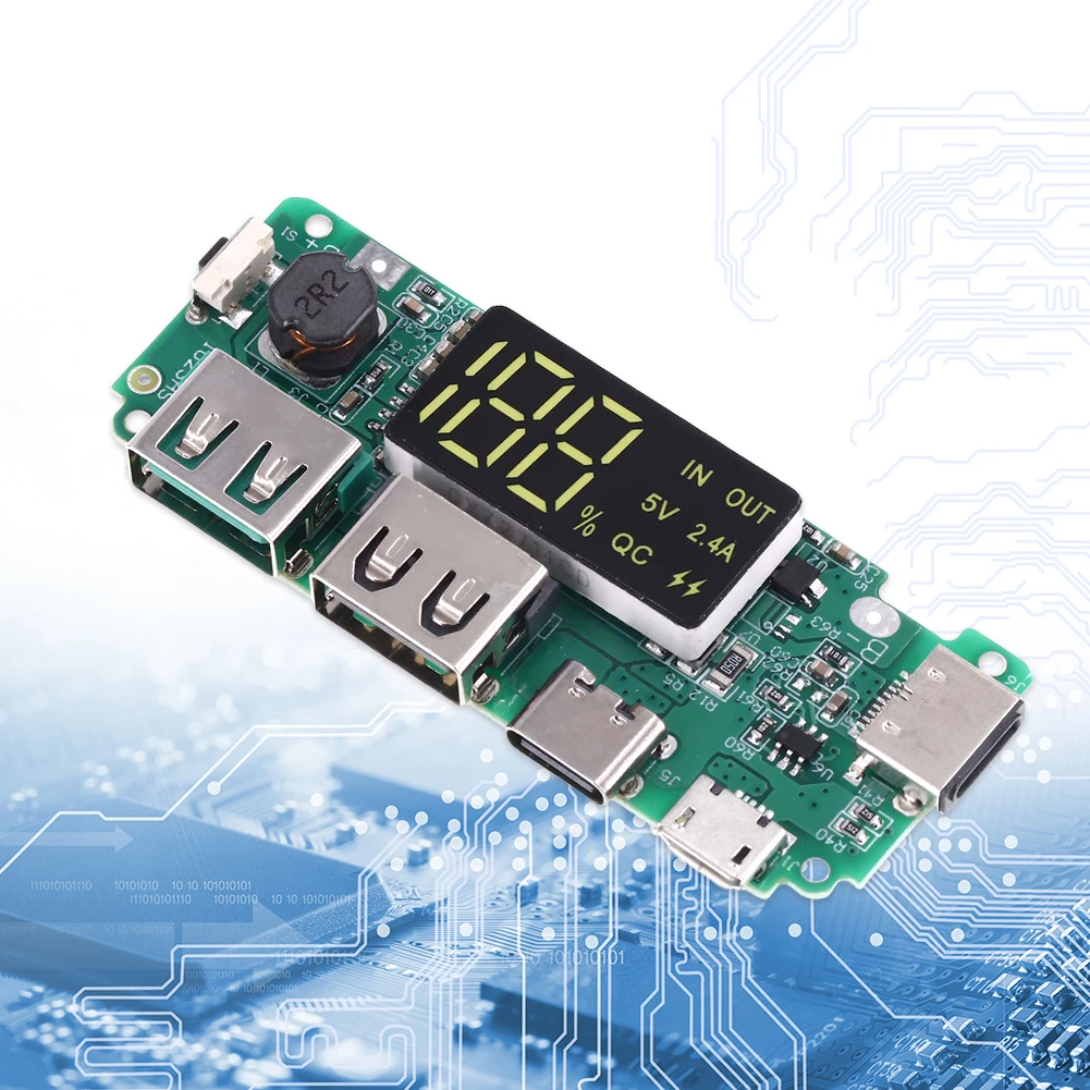 LED Dual USB 5V 2.4A Micro/Type-C USB Mobile Power Bank 18650 Charging Module Lithium Battery Charger Board Circuit Protection