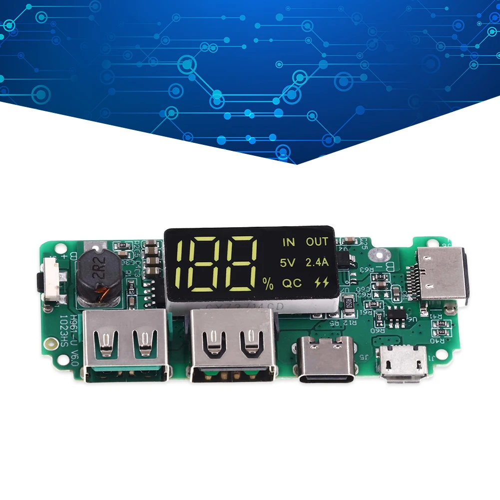 LED Dual USB 5V 2.4A Micro/Type-C USB Mobile Power Bank 18650 Charging Module Lithium Battery Charger Board Circuit Protection