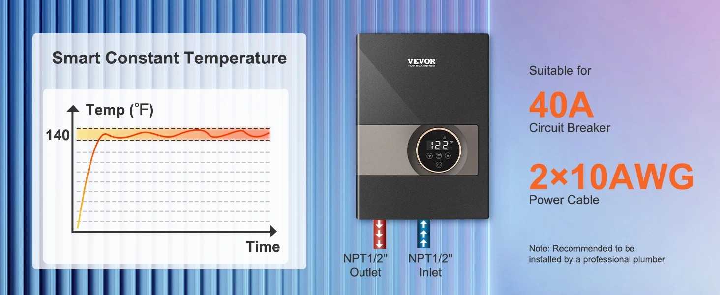 SucceBuy Instant Water Heater 8/13.8/18kw On Demand Electric Water Boiler Digital Temperature Display & Easy Installation