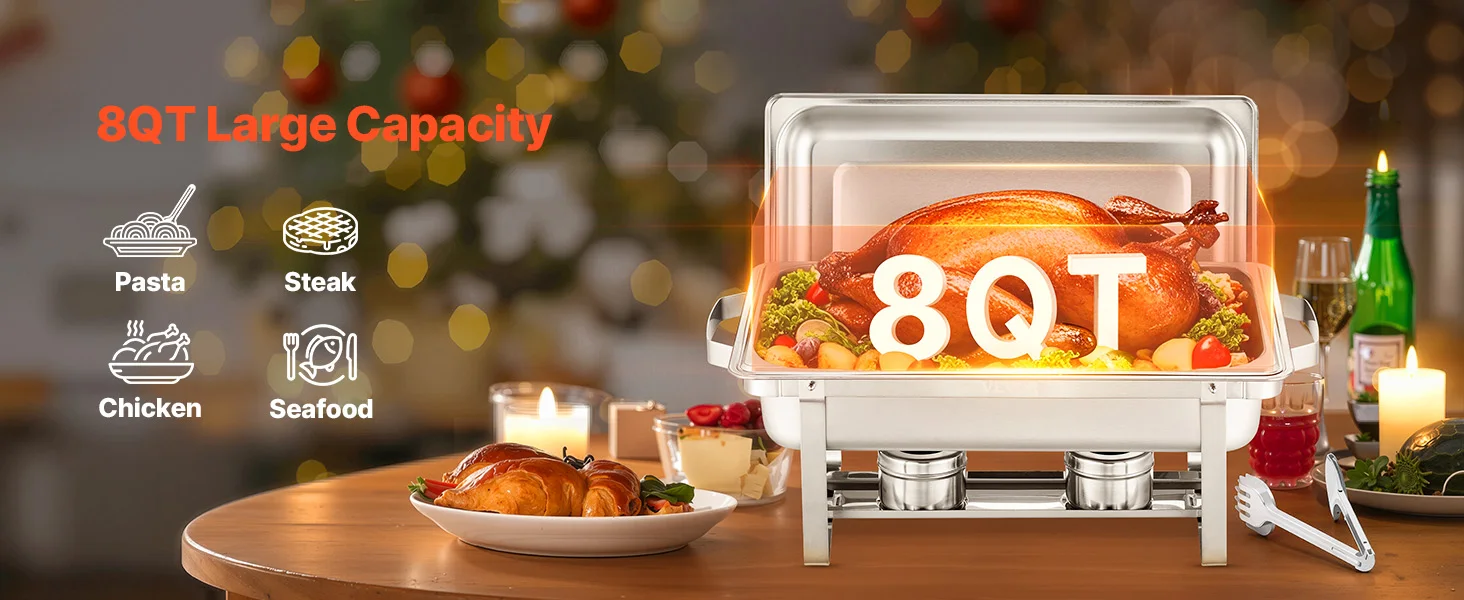 SucceBuy 8 Qt 4/6 Pack Chafing Dish Buffet Set Stainless Steel Chafer Rectangle Catering Warmer Server W/Lid Water Pan for Party