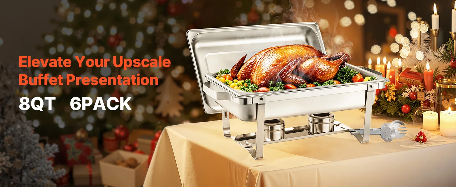 SucceBuy 8 Qt 4/6 Pack Chafing Dish Buffet Set Stainless Steel Chafer Rectangle Catering Warmer Server W/Lid Water Pan for Party