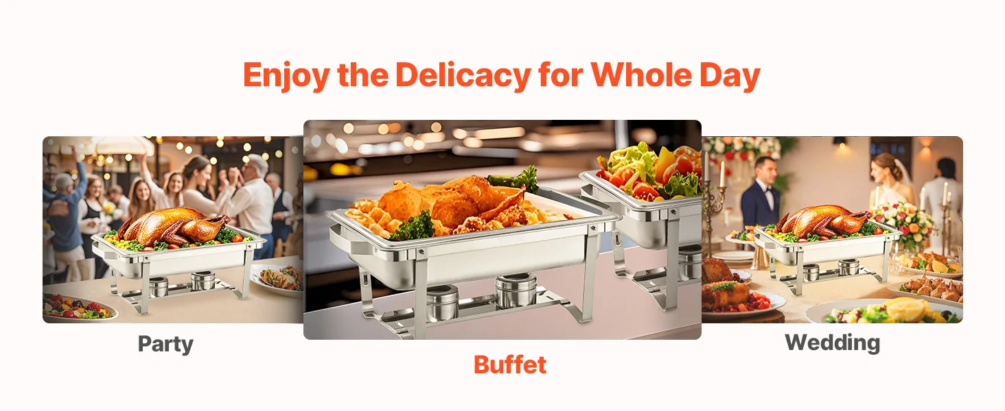 SucceBuy 8 Qt 4/6 Pack Chafing Dish Buffet Set Stainless Steel Chafer Rectangle Catering Warmer Server W/Lid Water Pan for Party