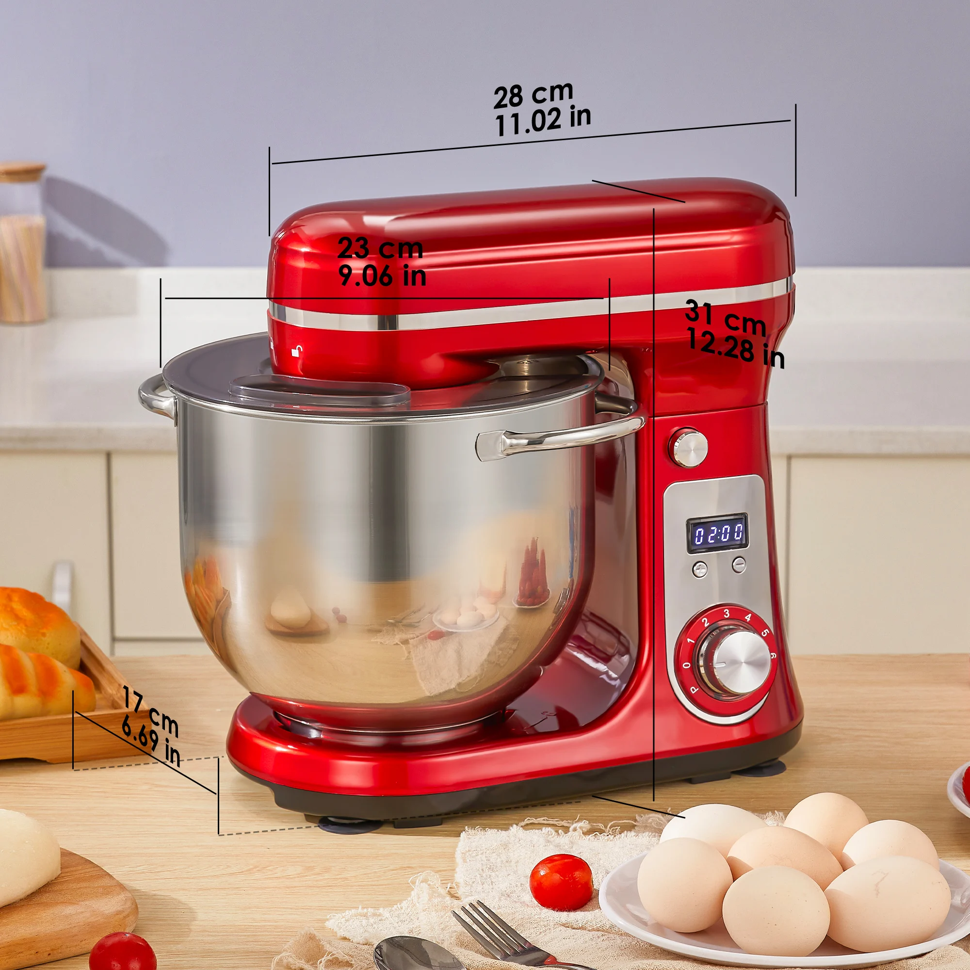 BioloMix Kitchen Food Stand Mixer, Blender, Quiet Motor, Cream Egg Whisk, Whip Dough Kneader, 6-Speed, 1200 W, 6 L, DC