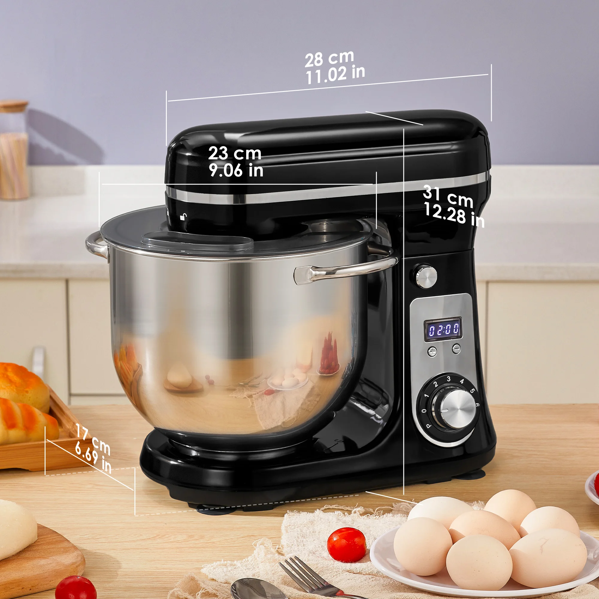 BioloMix Kitchen Food Stand Mixer, Blender, Quiet Motor, Cream Egg Whisk, Whip Dough Kneader, 6-Speed, 1200 W, 6 L, DC