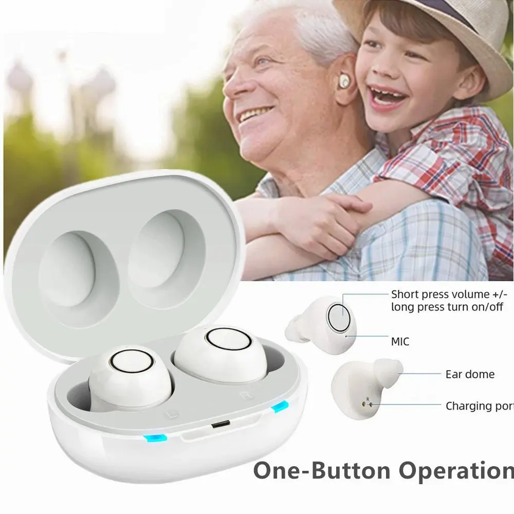 JINGHAO Hearing Aids Sound Amplifier Rechargeable Digital Sound Enhance For Elderly Father Mother Gift White