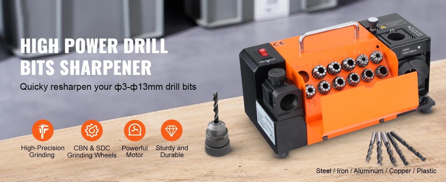 SucceBuy Drill Bits Sharpener 3-13mm Mill Grinder Sharpener Portable Sharpening Angle Grinder w/ 11 Collet For Factory Workshop