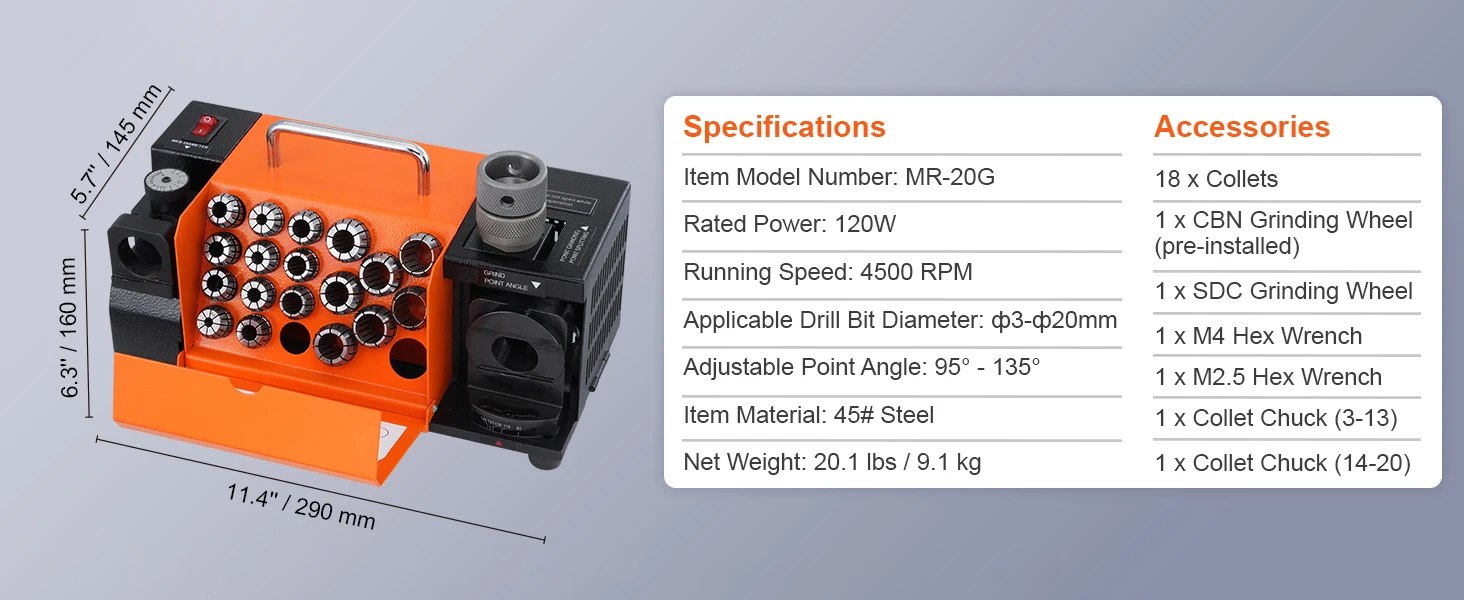 SucceBuy Drill Bits Sharpener 3-13mm Mill Grinder Sharpener Portable Sharpening Angle Grinder w/ 11 Collet For Factory Workshop