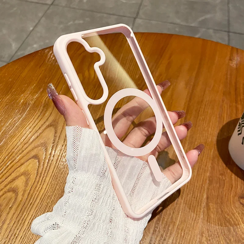 For Magsafe Wireless Charge Case for Samsung Galaxy S26 S25 FE S22 S23 Plus S24 Ultra Clear Shockproof Magnetic Bumper Cover