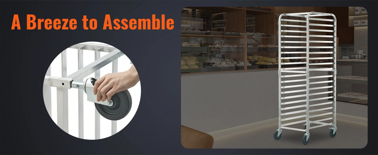 SucceBuy 10/20 Sheet Bun Pan Rack Commercial Bakery Racks with Brake Wheels Aluminum Racking Trolley Storage for Bread Baking