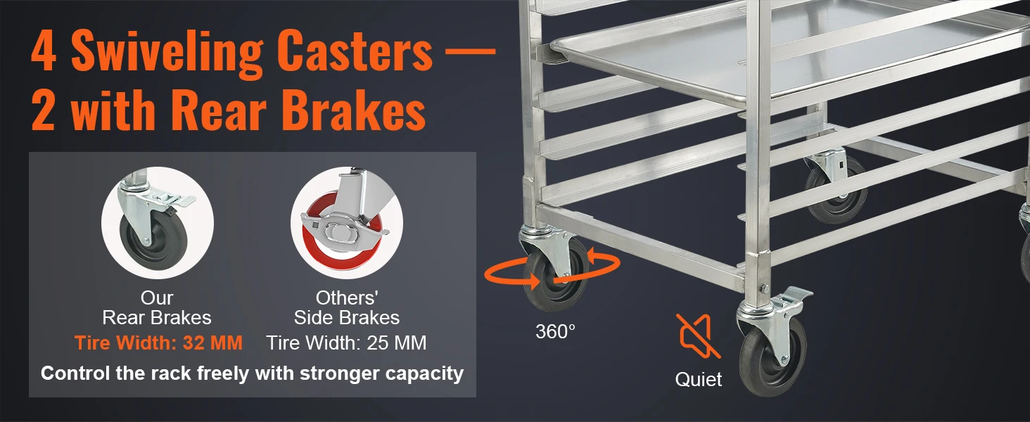 SucceBuy 10/20 Sheet Bun Pan Rack Commercial Bakery Racks with Brake Wheels Aluminum Racking Trolley Storage for Bread Baking