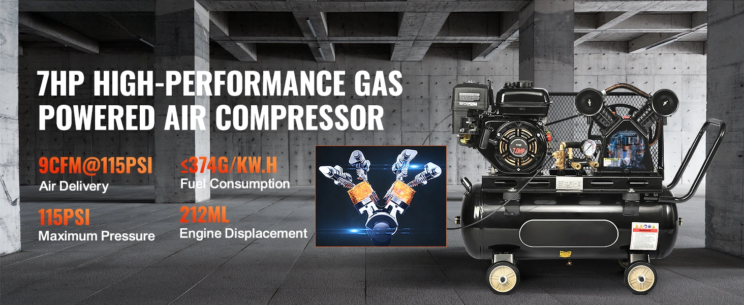 SucceBuy 7HP/15HP Gas Power Air Compressor 10/20/30 Gallon Air Compressor Tank 115PSI Max Pressure for Construction Workshop