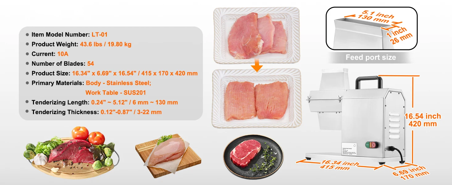 SucceBuy 17inch 54 Blades Commercial Meat Tenderizer 450W Electric Meat Tenderizer Machine for Pork Chicken Fish