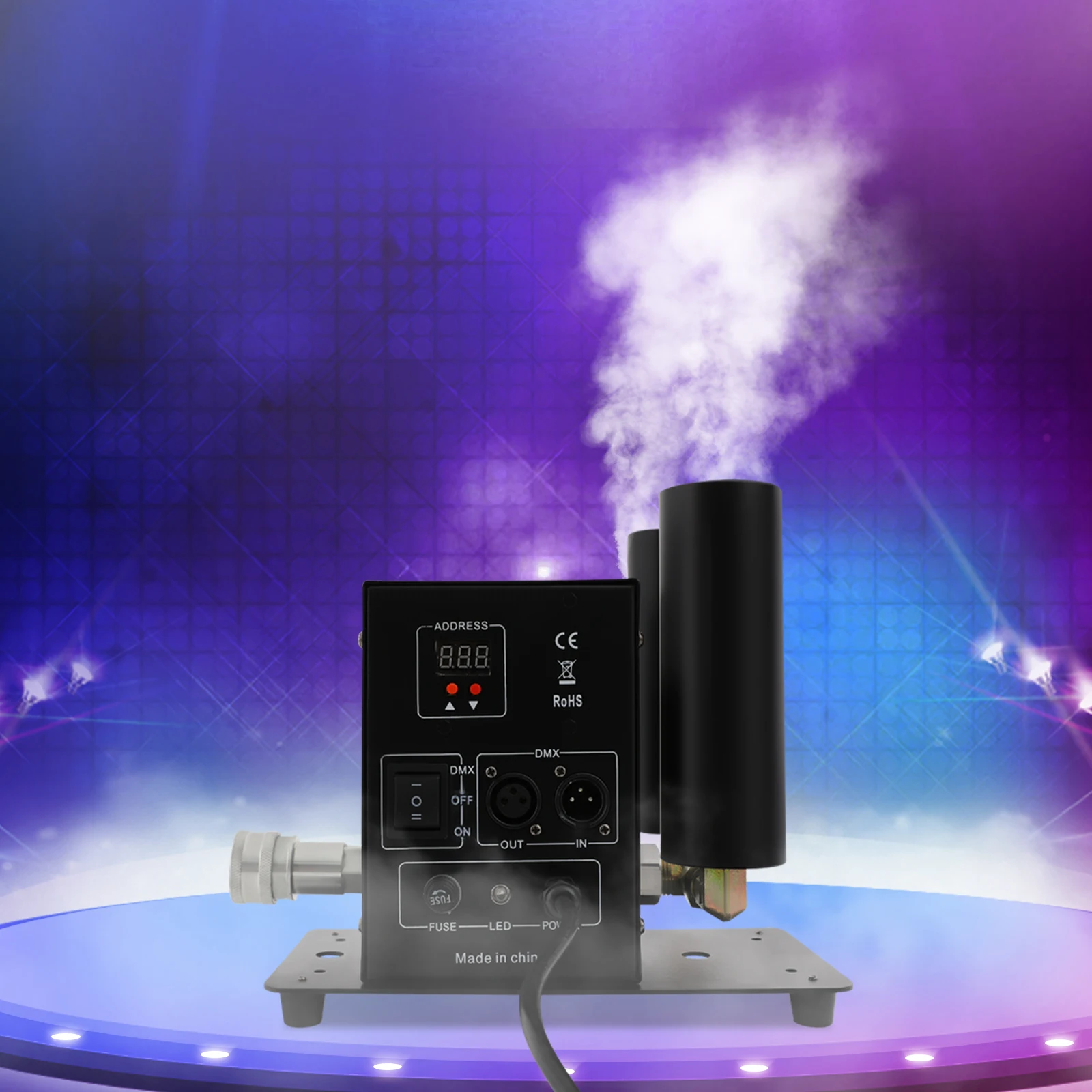 Dual-Nozzle Design 150W CO2 Jet Fog Machine with a 19.69-26.25ft Jetting Distance, Atmosphere Creator for Concerts/Bars/Venues