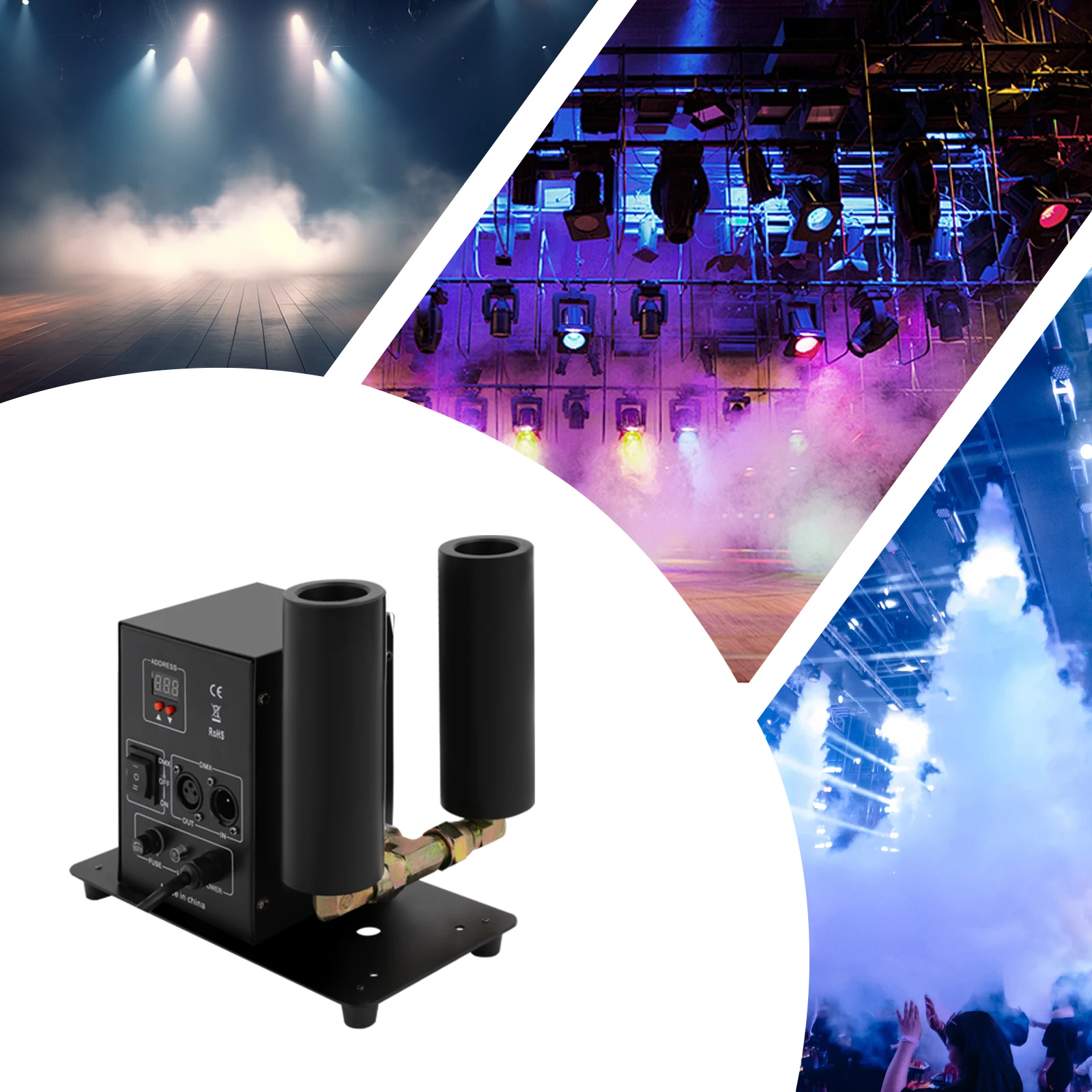 Dual-Nozzle Design 150W CO2 Jet Fog Machine with a 19.69-26.25ft Jetting Distance, Atmosphere Creator for Concerts/Bars/Venues