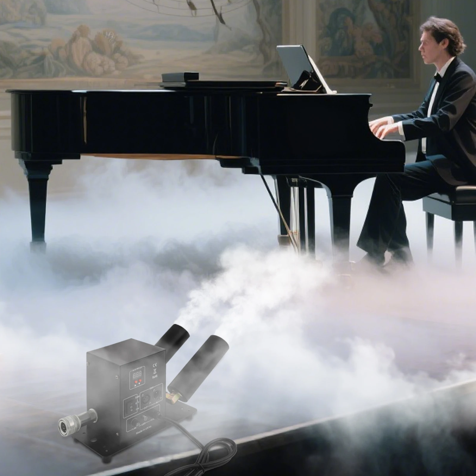 Dual-Nozzle Design 150W CO2 Jet Fog Machine with a 19.69-26.25ft Jetting Distance, Atmosphere Creator for Concerts/Bars/Venues