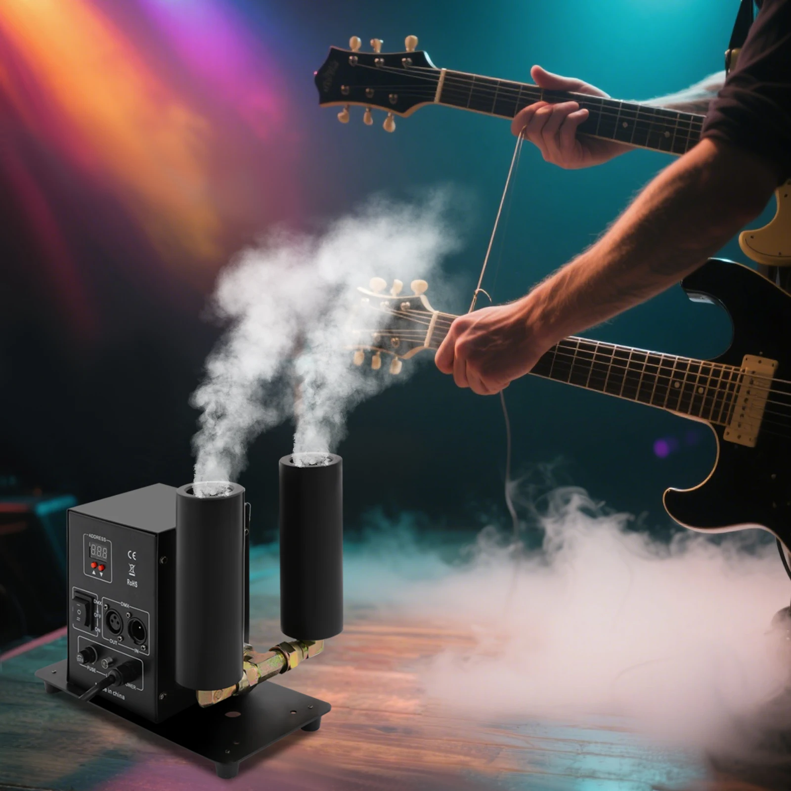 Dual-Nozzle Design 150W CO2 Jet Fog Machine with a 19.69-26.25ft Jetting Distance, Atmosphere Creator for Concerts/Bars/Venues