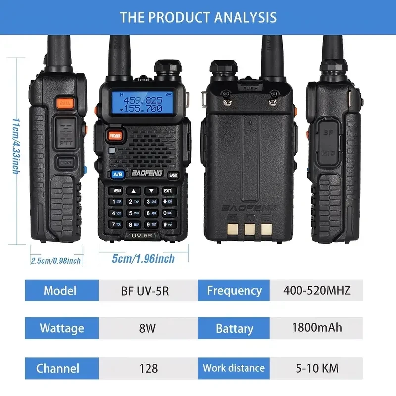 4Pcs Baofeng UV-5R 5W Tri-Power Walkie Talkie High Power Dual Band Long Range Portable Handheld UV 5R Radio