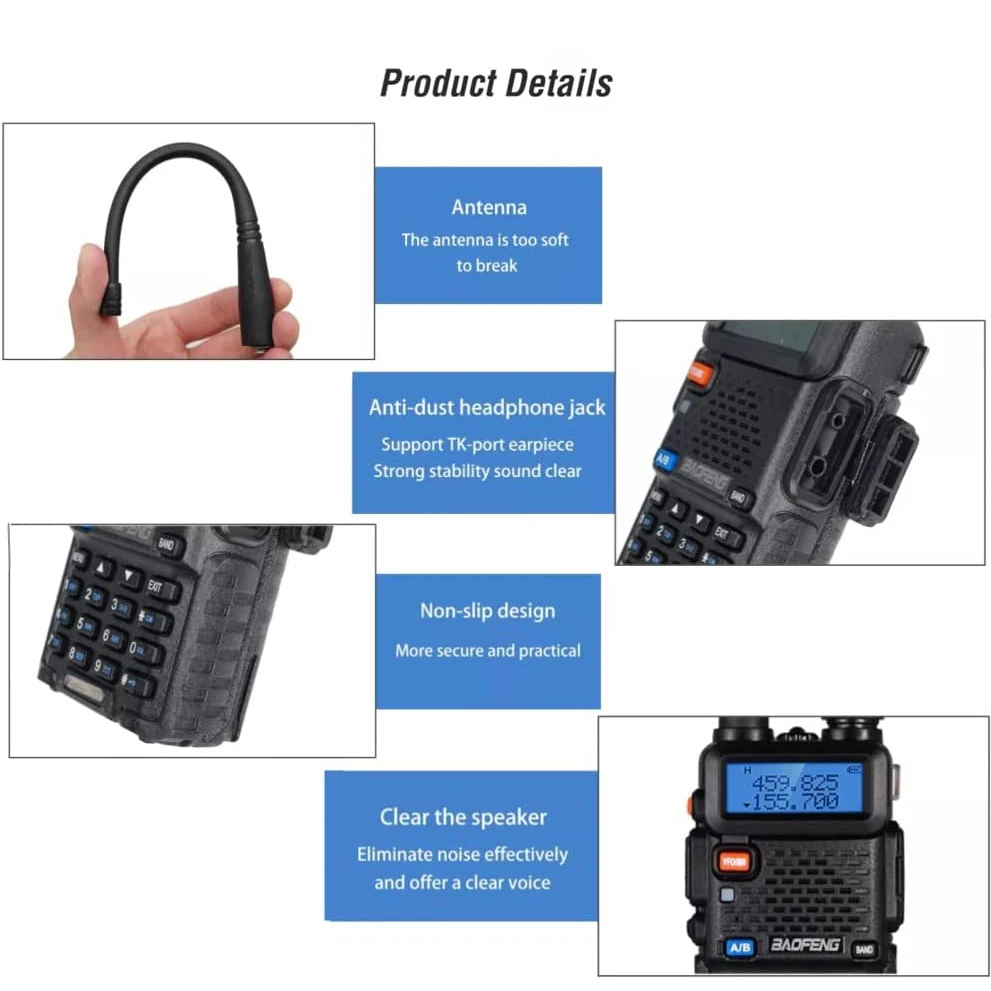 4Pcs Baofeng UV-5R 5W Tri-Power Walkie Talkie High Power Dual Band Long Range Portable Handheld UV 5R Radio