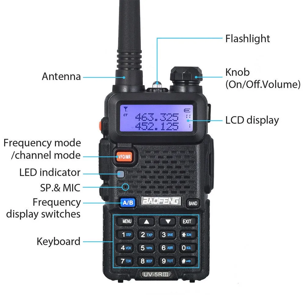 4Pcs Baofeng UV-5R 5W Tri-Power Walkie Talkie High Power Dual Band Long Range Portable Handheld UV 5R Radio