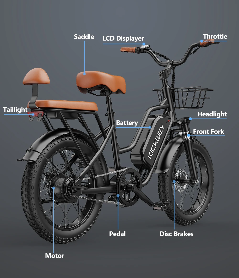 Kickwey LD20 Adult Electric Bike 1500w 32MPH 48V20ah Mountain Electric Bicycle 20 Inch Fat Tire Motorcycle E Bike