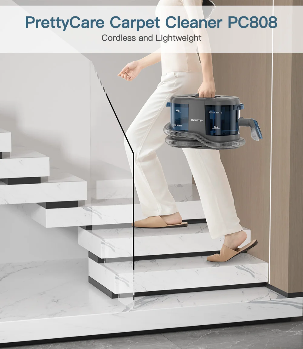 PrettyCare PC808 Cordless Carpet&Spot Vacuum Cleaner 1.4m Hose 30minutes Fabric Vacuum Cleaner with Wet Sprayer For Sofa Car