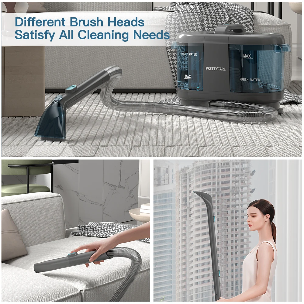 PrettyCare PC808 Cordless Carpet&Spot Vacuum Cleaner 1.4m Hose 30minutes Fabric Vacuum Cleaner with Wet Sprayer For Sofa Car