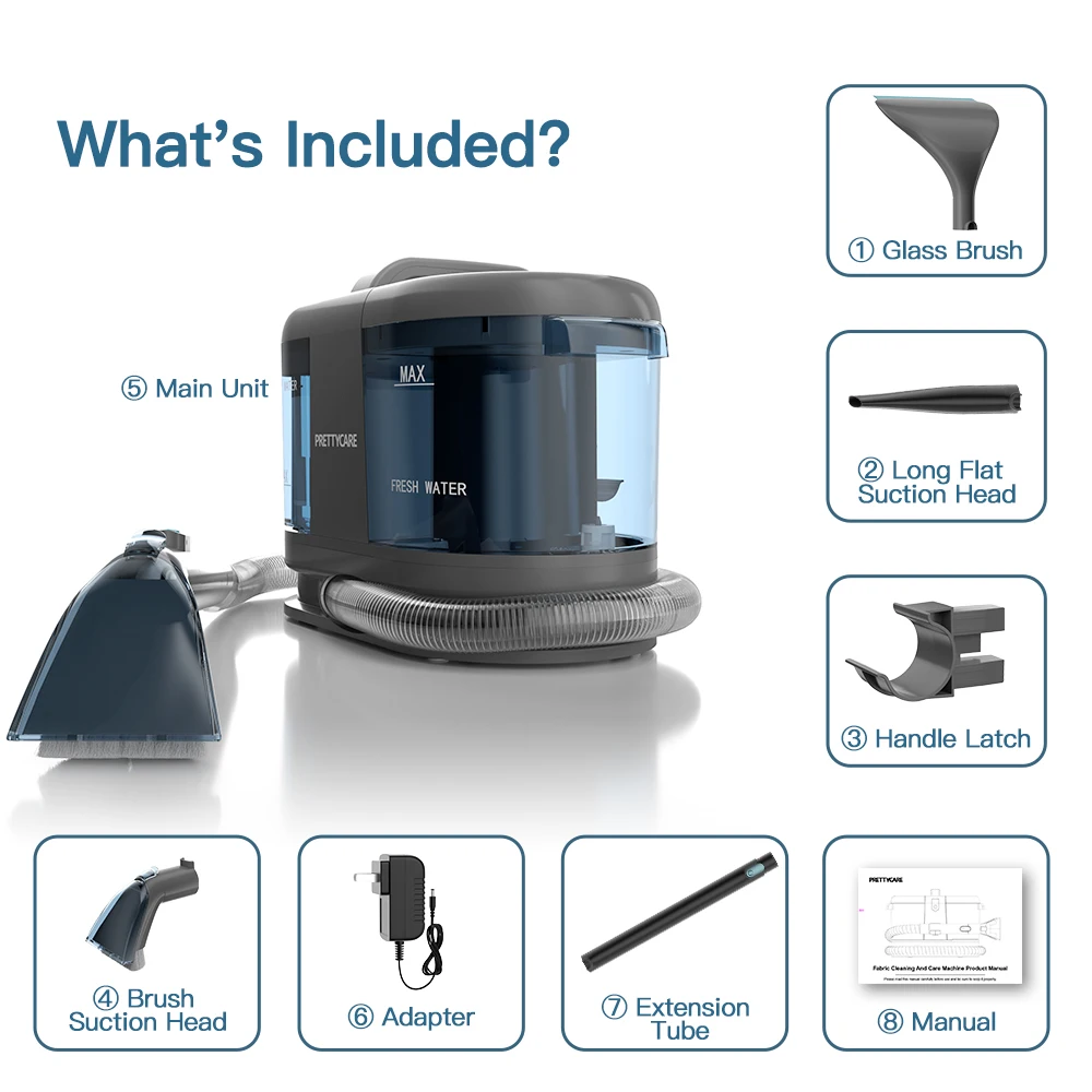 PrettyCare PC808 Cordless Carpet&Spot Vacuum Cleaner 1.4m Hose 30minutes Fabric Vacuum Cleaner with Wet Sprayer For Sofa Car