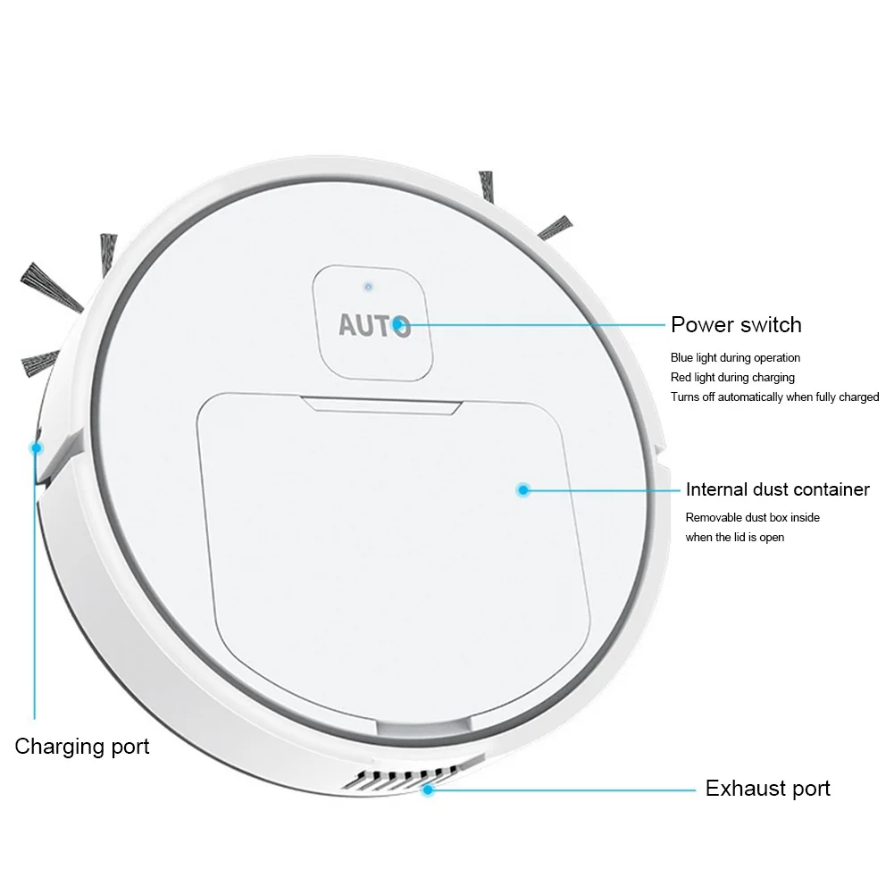 Robotic Vacuum 3-in-1 Cleaner With Integrated Home Sweeping, Mopping Cleaning USB Charging Vacuum Cleaner 1000Pa for Home Floor