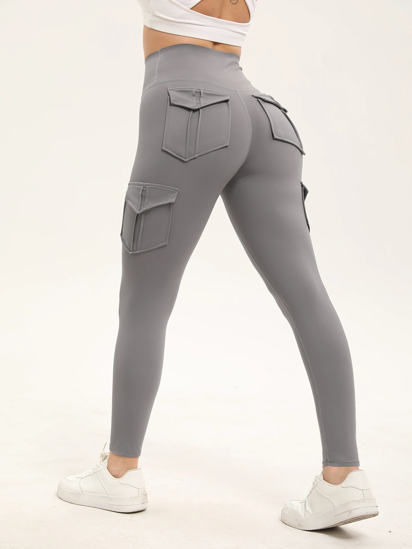3PCS Women's Solid Color Gym Leggings High Waisted Fitness Yoga Pants Practical Pocket Stretch Outdoors Sports Cargo Styles