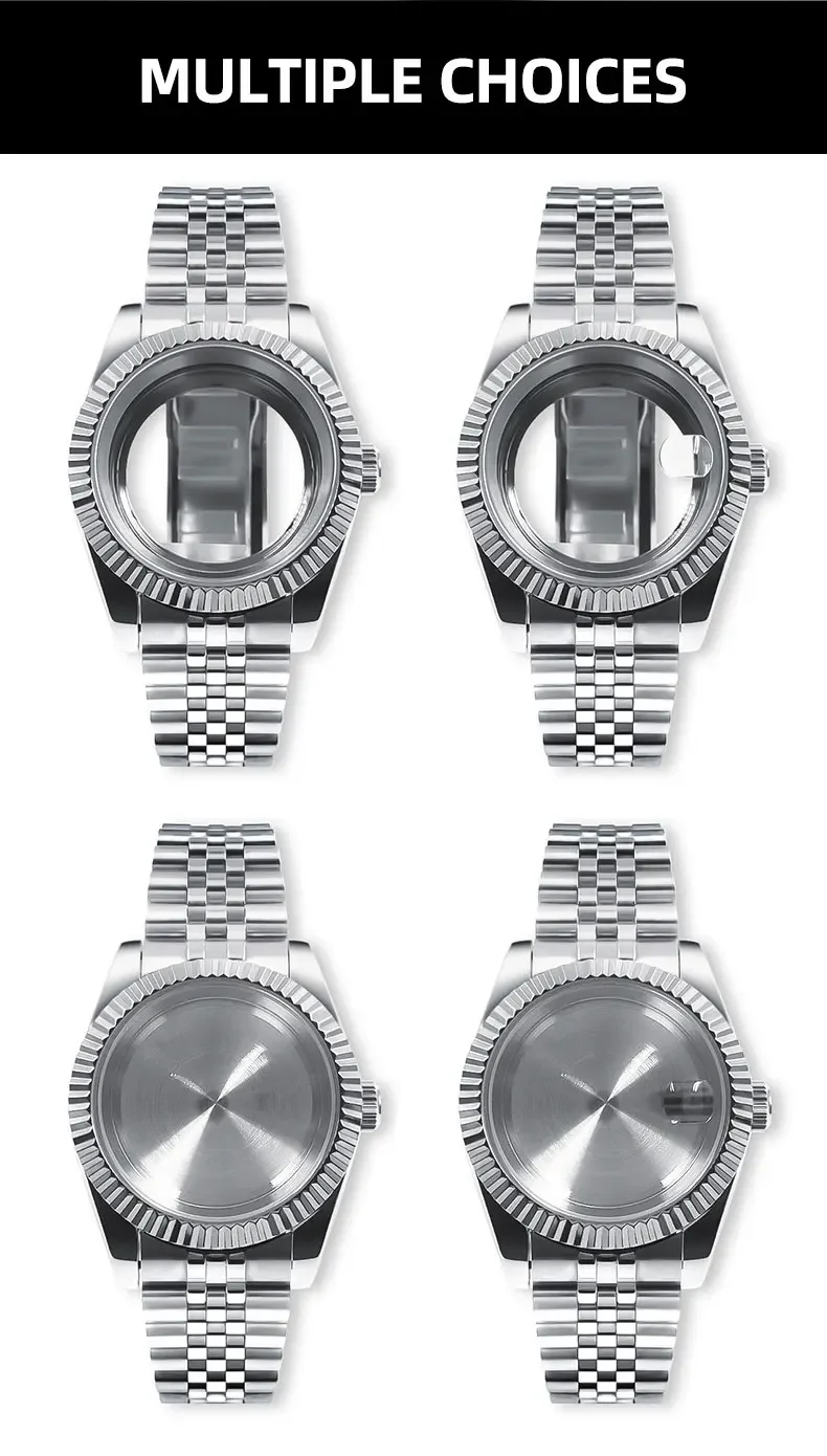 36mm/39mm Sapphire Glass For Men Watch Case Fit NH36 NH34 NH35 Movement FashionWaterproof Jubilee Stainless Steel