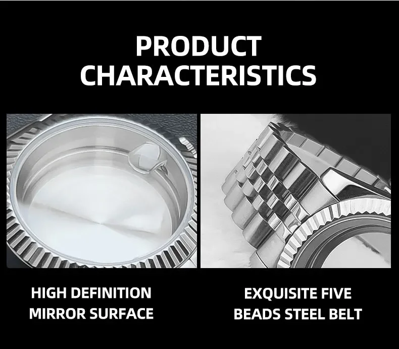 36mm/39mm Sapphire Glass For Men Watch Case Fit NH36 NH34 NH35 Movement FashionWaterproof Jubilee Stainless Steel