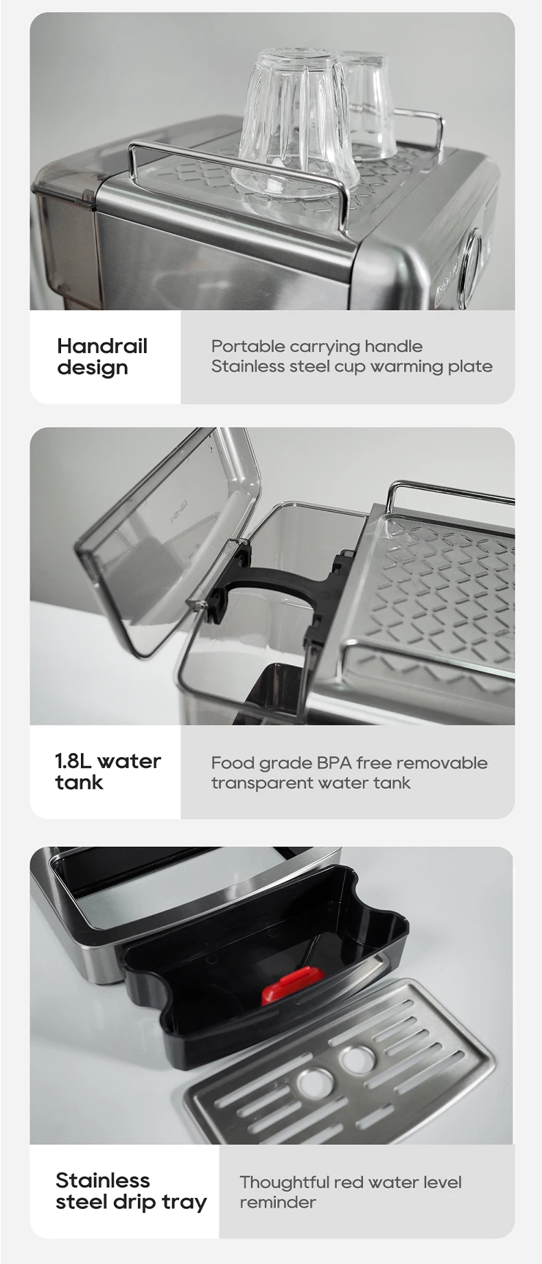 HiBREW 20Bar Semi Automatic Espresso Coffee Machine Temperature Adjustable 58mm Portafilter Cold/Hot Coffee Maker Metal CaseH10A