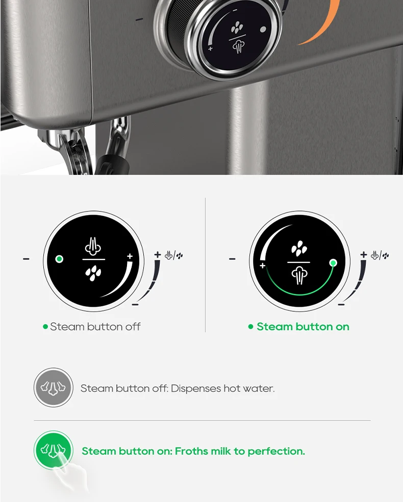 HiBREW 20Bar Semi Automatic Espresso Coffee Machine Temperature Adjustable 58mm Portafilter Cold/Hot Coffee Maker Metal CaseH10A