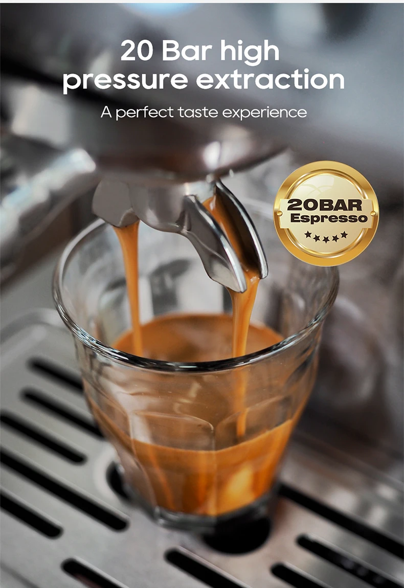 HiBREW 20Bar Semi Automatic Espresso Coffee Machine Temperature Adjustable 58mm Portafilter Cold/Hot Coffee Maker Metal CaseH10A