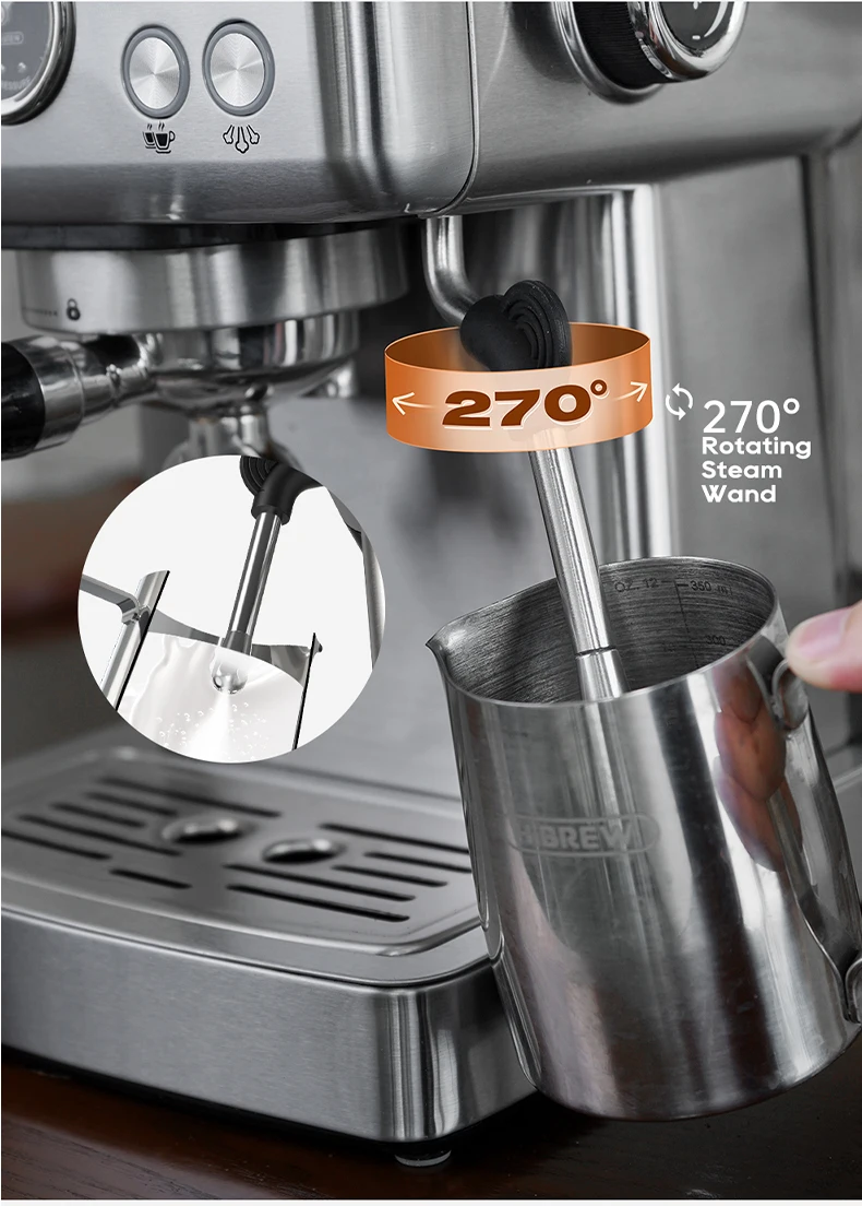 HiBREW 20Bar Semi Automatic Espresso Coffee Machine Temperature Adjustable 58mm Portafilter Cold/Hot Coffee Maker Metal CaseH10A