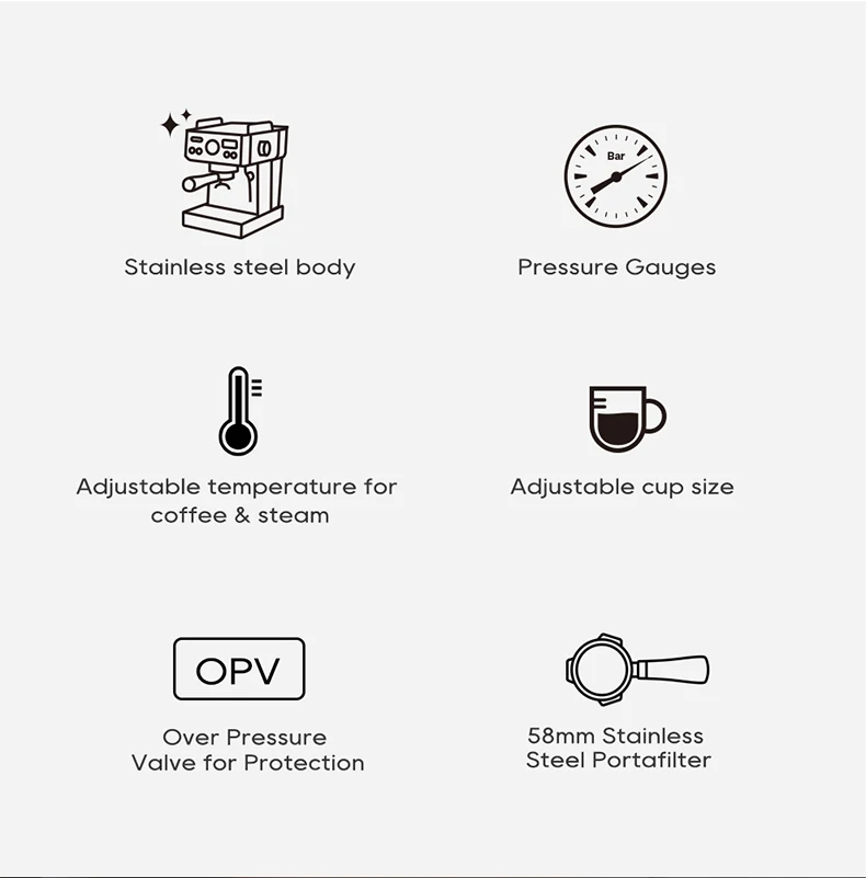HiBREW 20Bar Semi Automatic Espresso Coffee Machine Temperature Adjustable 58mm Portafilter Cold/Hot Coffee Maker Metal CaseH10A