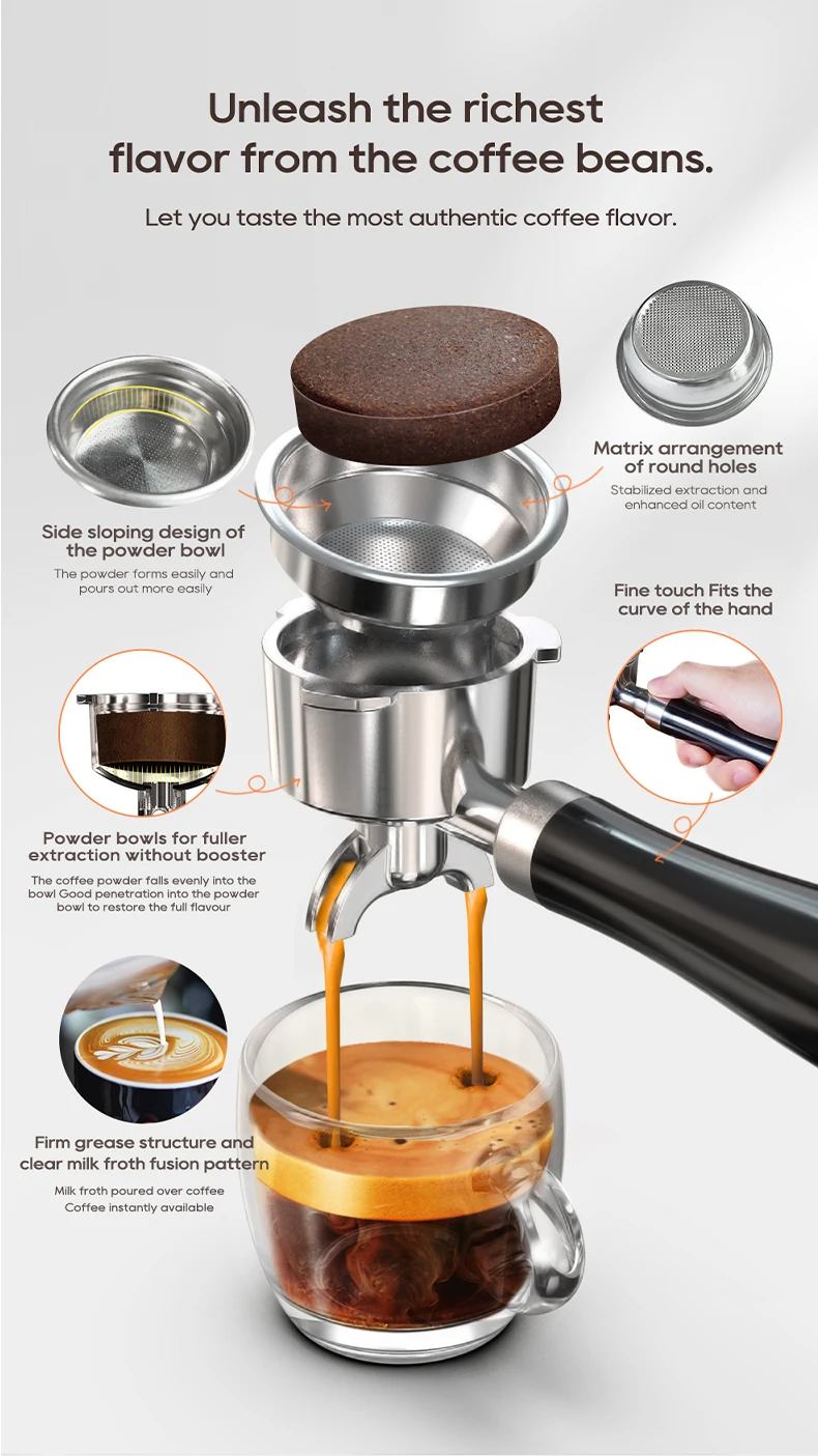 HiBREW 20Bar Semi Automatic Espresso Coffee Machine Temperature Adjustable 58mm Portafilter Cold/Hot Coffee Maker Metal CaseH10A