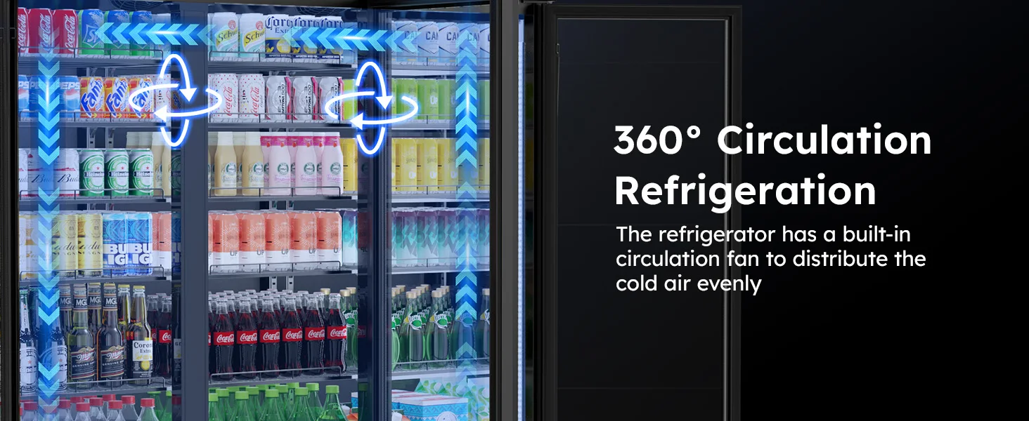 56 Cu Ft Commercial Display Fridge for Beverage 3 Glass Door Upright Refrigerator Merchandiser with Front LED Light for Shop Bar