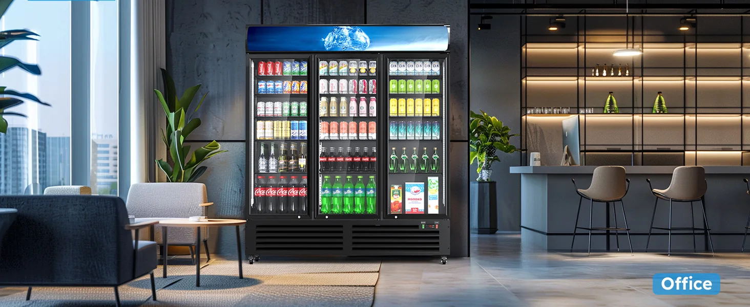 56 Cu Ft Commercial Display Fridge for Beverage 3 Glass Door Upright Refrigerator Merchandiser with Front LED Light for Shop Bar