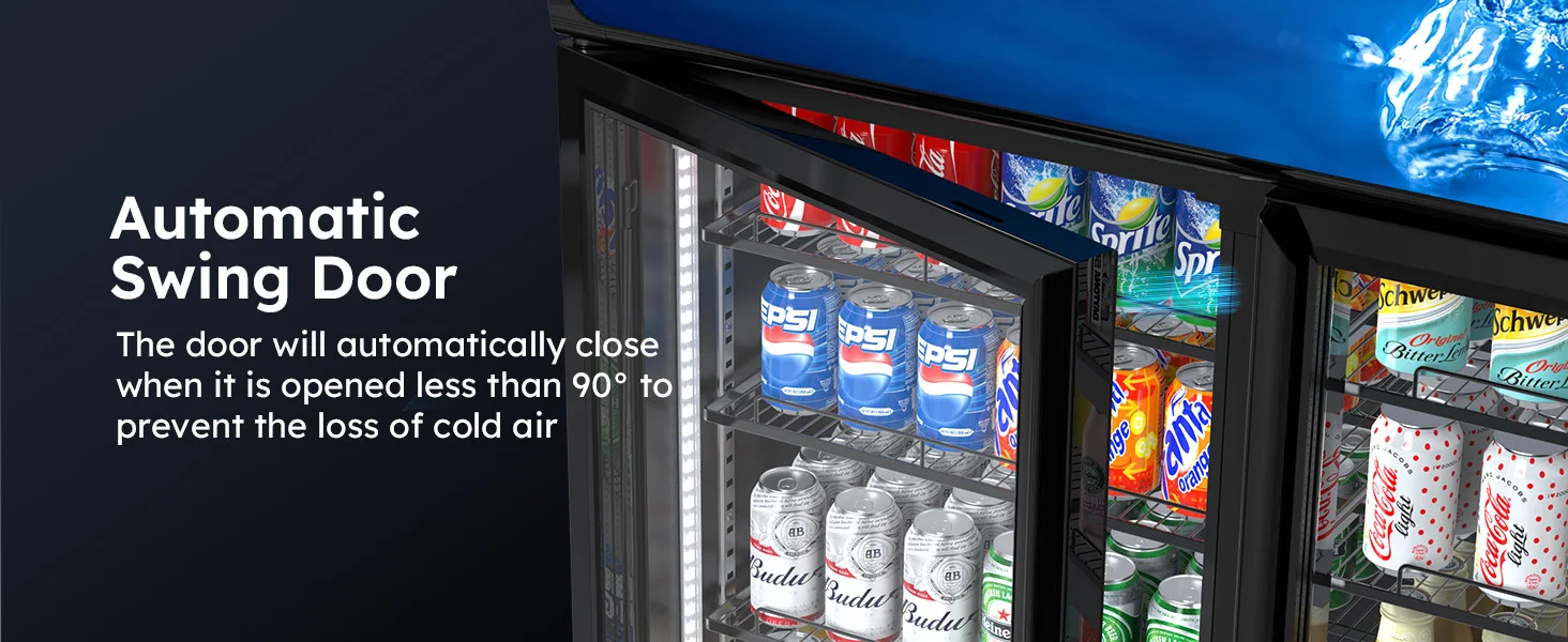 56 Cu Ft Commercial Display Fridge for Beverage 3 Glass Door Upright Refrigerator Merchandiser with Front LED Light for Shop Bar