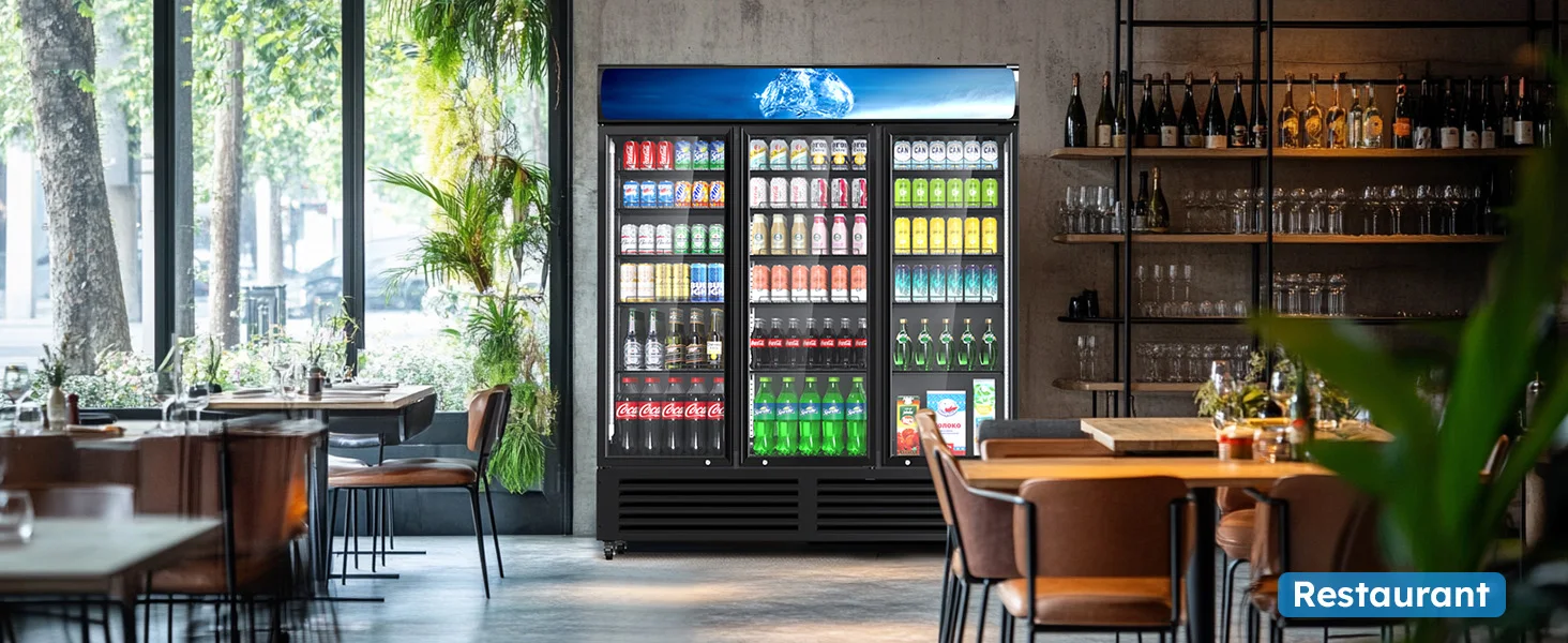 56 Cu Ft Commercial Display Fridge for Beverage 3 Glass Door Upright Refrigerator Merchandiser with Front LED Light for Shop Bar