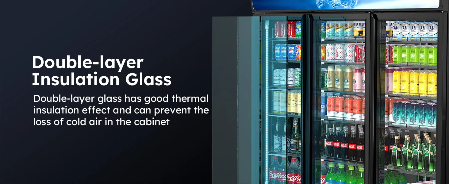 56 Cu Ft Commercial Display Fridge for Beverage 3 Glass Door Upright Refrigerator Merchandiser with Front LED Light for Shop Bar