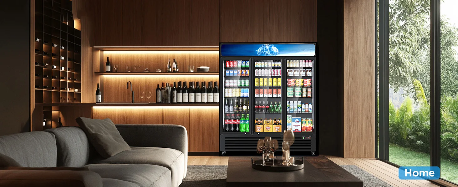 56 Cu Ft Commercial Display Fridge for Beverage 3 Glass Door Upright Refrigerator Merchandiser with Front LED Light for Shop Bar