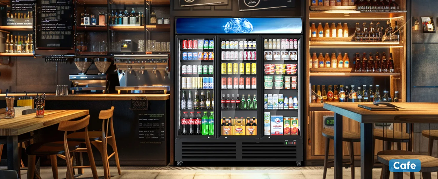 56 Cu Ft Commercial Display Fridge for Beverage 3 Glass Door Upright Refrigerator Merchandiser with Front LED Light for Shop Bar