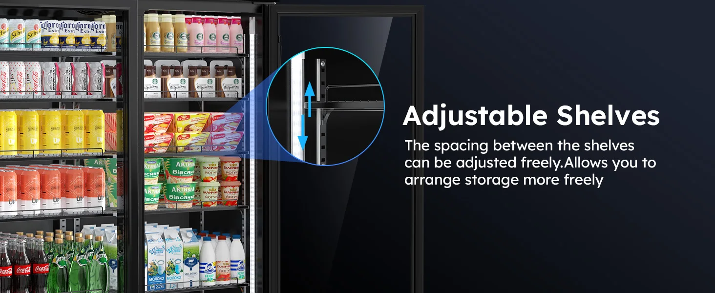 56 Cu Ft Commercial Display Fridge for Beverage 3 Glass Door Upright Refrigerator Merchandiser with Front LED Light for Shop Bar