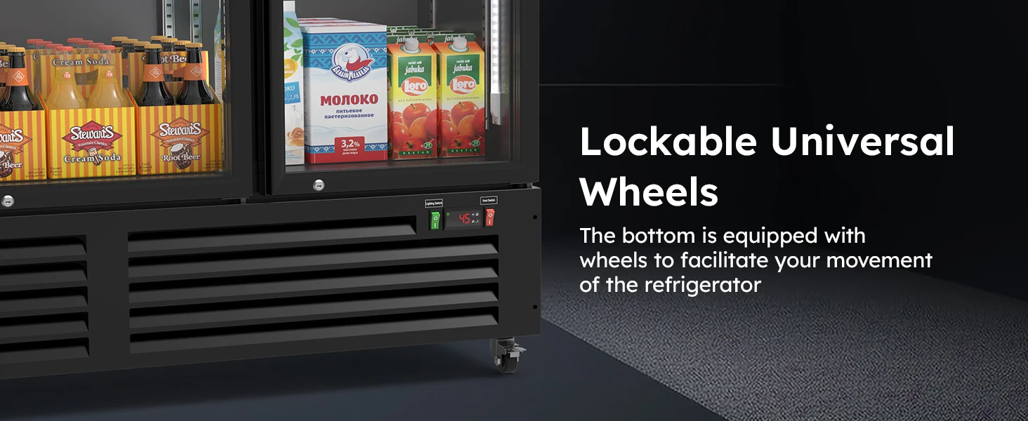 56 Cu Ft Commercial Display Fridge for Beverage 3 Glass Door Upright Refrigerator Merchandiser with Front LED Light for Shop Bar