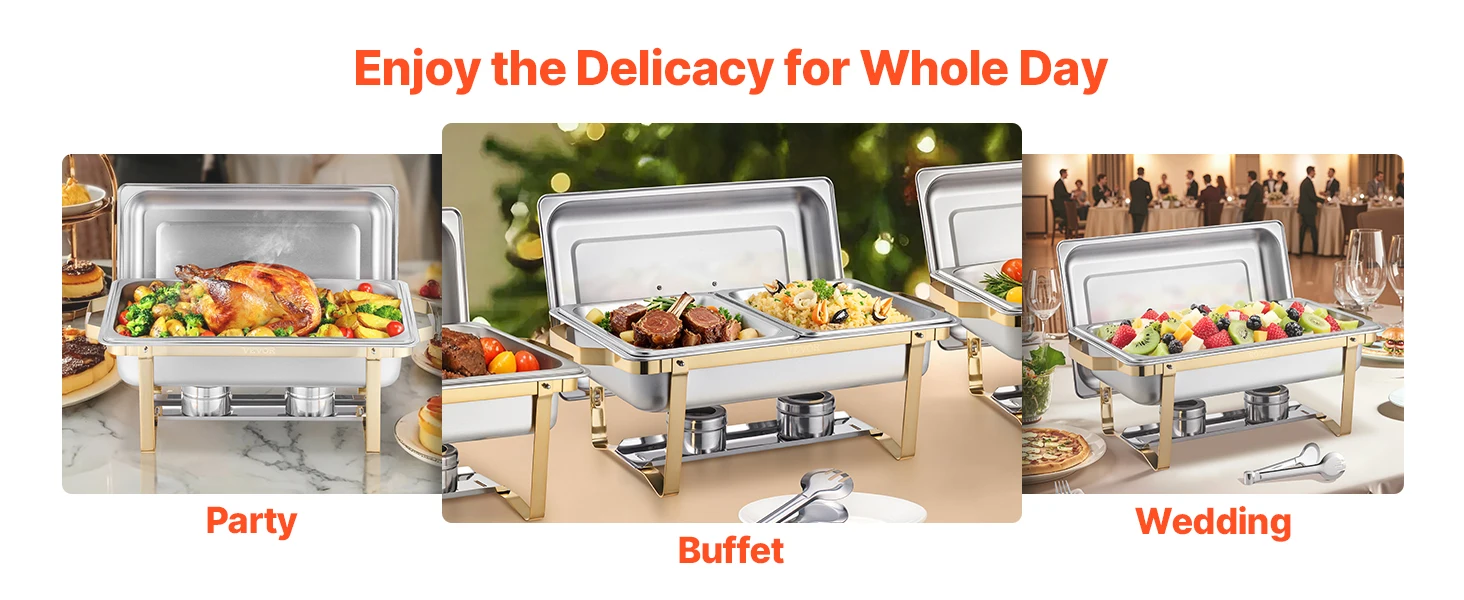 SucceBuy 8 Qt 4 Pack Chafing Dish Buffet Set Stainless Steel Chafer with 2 Full Size and 4 Half Size Pans Catering Warmer Server