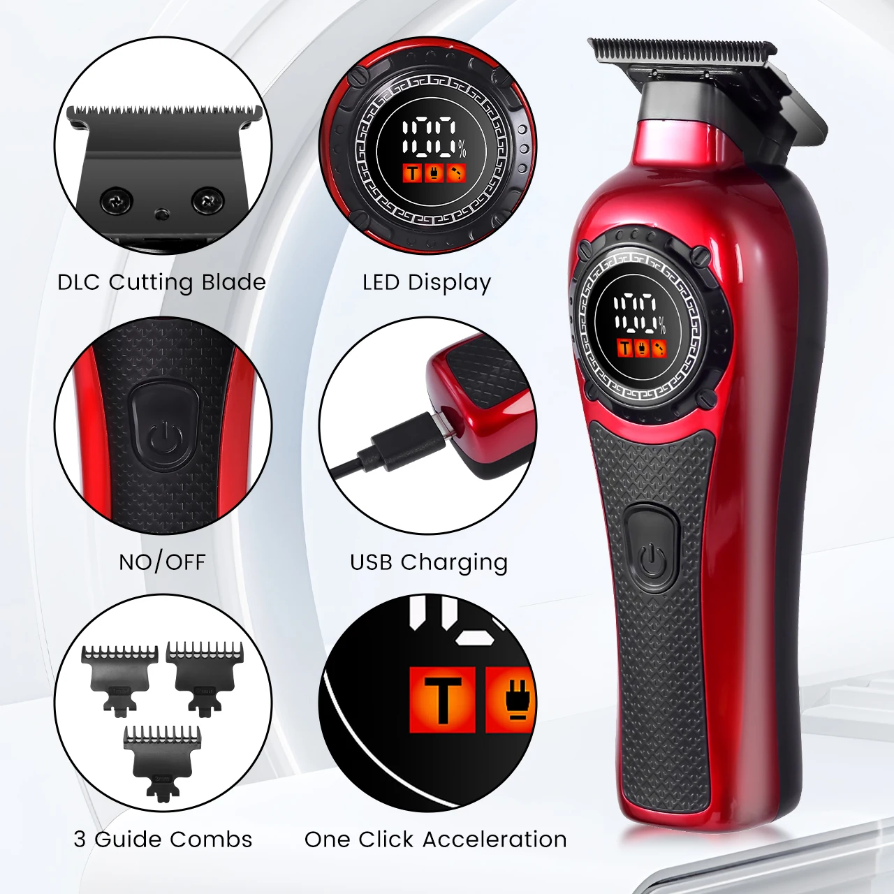 Solimpia Professional Hair Trimmer Man Electric Hair Clipper Barber Shop Carving Machine DLC Blade 7000RPM Rotating Motor