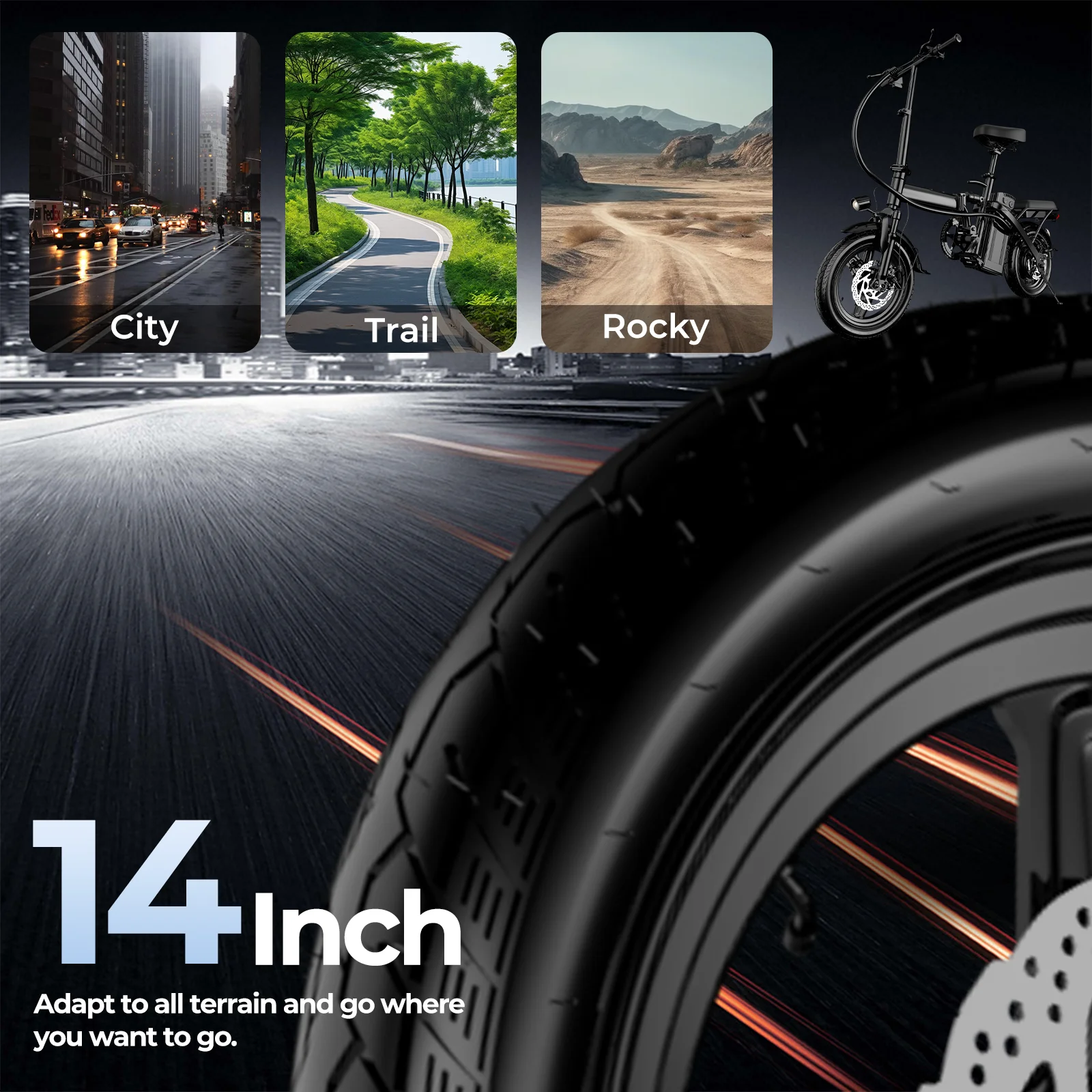 1Year Warranty 500W Adult Electric Bike 20MPH 48V10.4Ah with Dual Disc Brake 14 Inches Folding Electric Bike 22 Mile Range